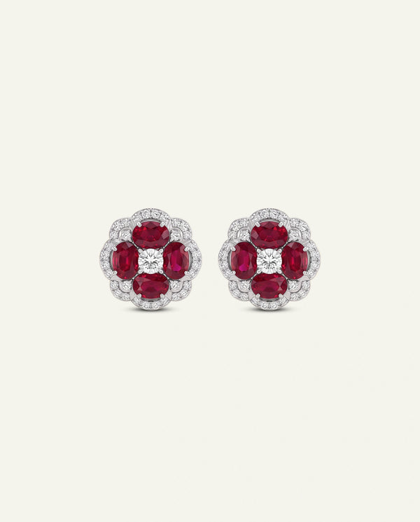 Aanika V. Ruby & Diamond Flower Halo Studs
