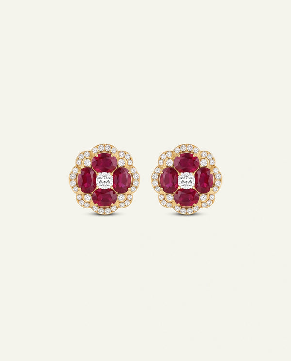 Aanika V. Ruby & Diamond Flower Halo Studs