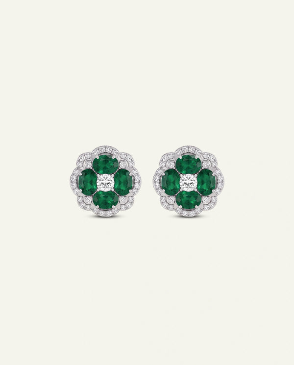 Aanika V. Emerald & Diamond Flower Halo Studs
