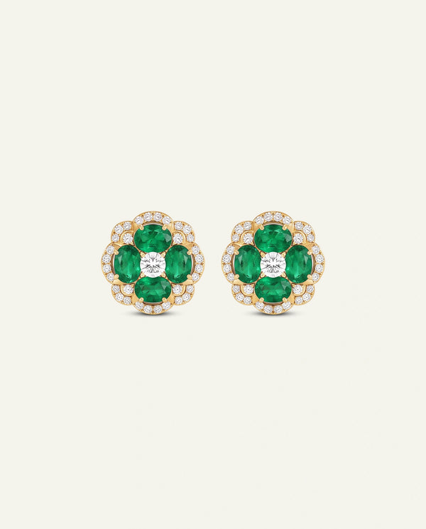 Aanika V. Emerald & Diamond Flower Halo Studs