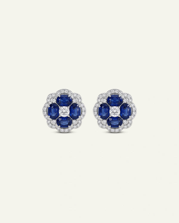 Aanika V. Sapphire & Diamond Flower Halo Studs