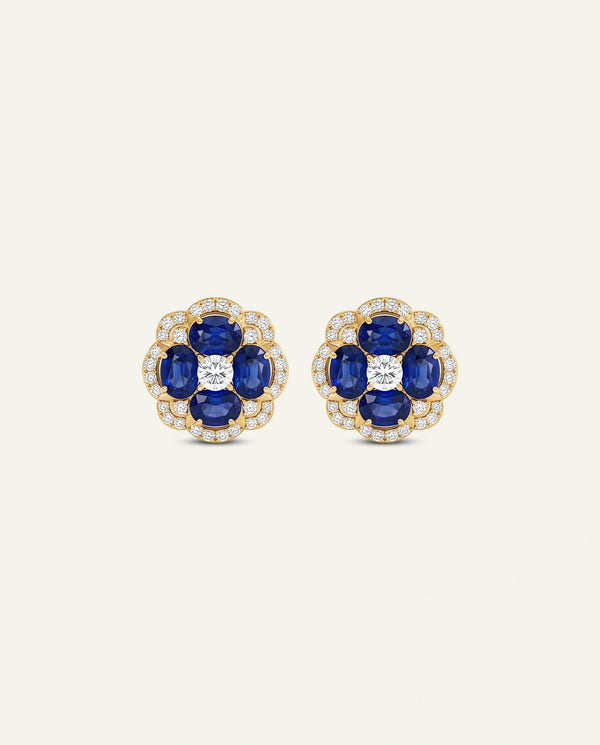 Aanika V. Sapphire & Diamond Flower Halo Studs