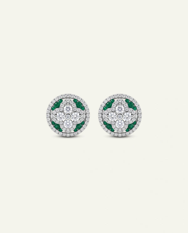 Aanika V. Emerald & Diamond Floral Halo Studs