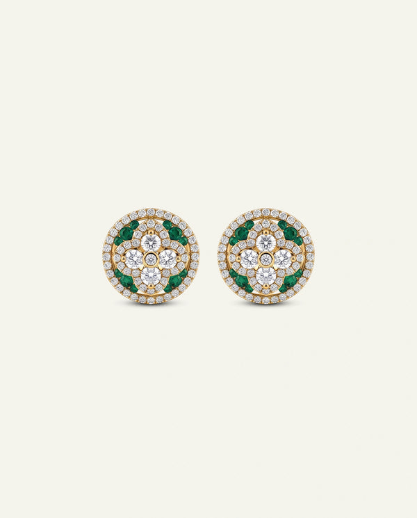 Aanika V. Emerald & Diamond Floral Halo Studs