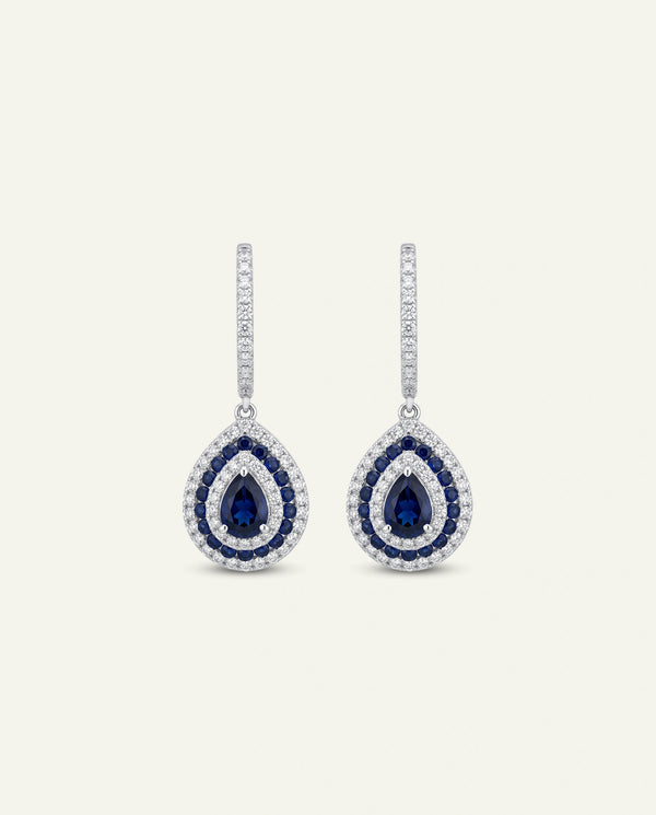 Aanika V. Sapphire & Diamond Double Halo Drop Earrings