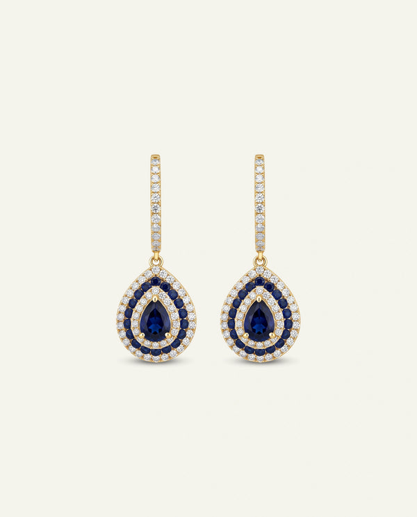 Aanika V. Sapphire & Diamond Double Halo Drop Earrings
