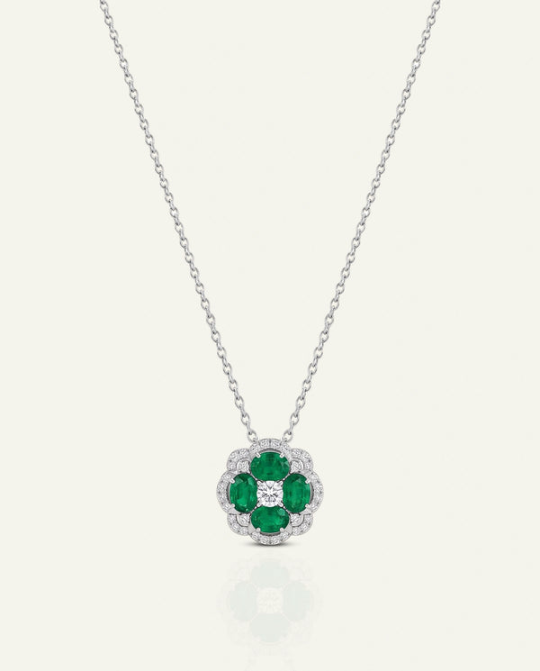 Aanika V. Emerald & Diamond Flower Halo Pendant