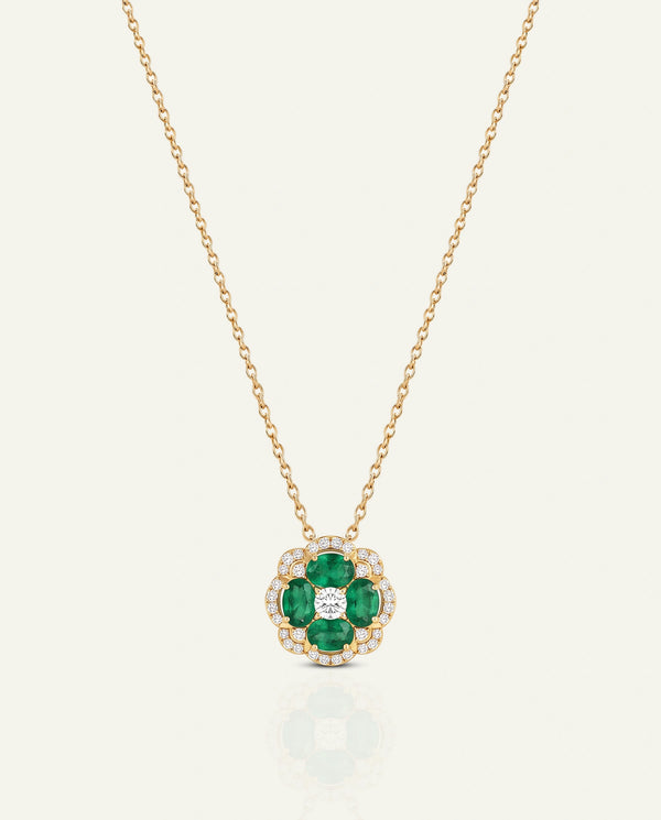 Aanika V. Emerald & Diamond Flower Halo Pendant