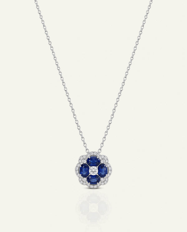 Aanika V. Sapphire & Diamond Flower Halo Pendant