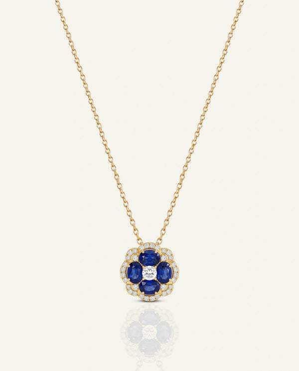 Aanika V. Sapphire & Diamond Flower Halo Pendant