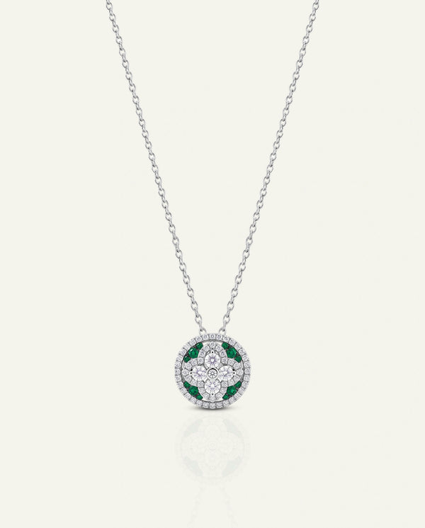 Aanika V. Emerald & Diamond Floral Halo Pendant