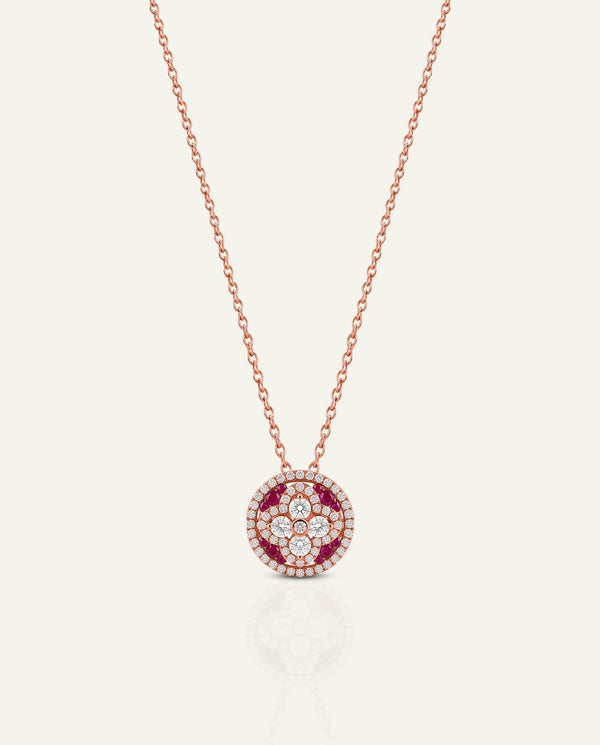 Aanika V. Ruby & Diamond Floral Halo Pendant
