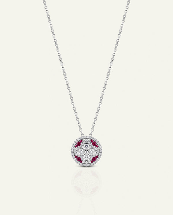 Aanika V. Ruby & Diamond Floral Halo Pendant