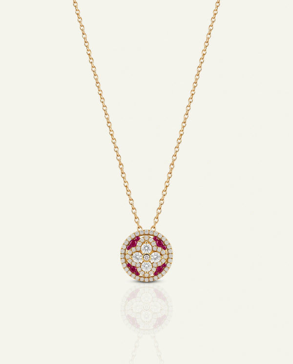 Aanika V. Ruby & Diamond Floral Halo Pendant