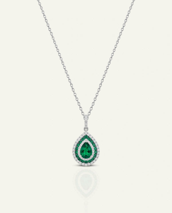 Aanika V. Emerald & Diamond Double Halo Drop Pendant