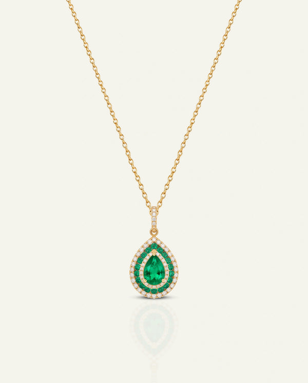 Aanika V. Emerald & Diamond Double Halo Drop Pendant