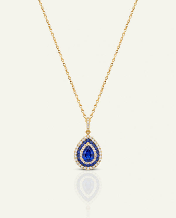Aanika V. Sapphire & Diamond Double Halo Drop Pendant