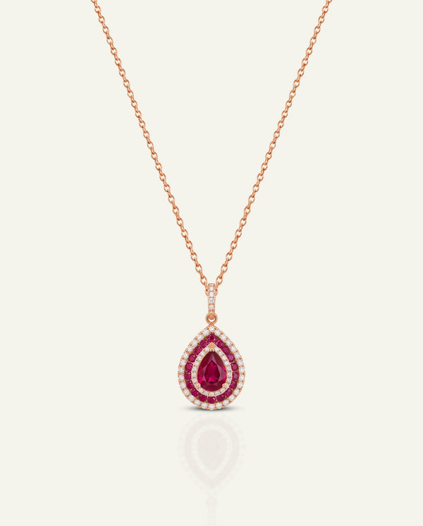 Aanika V. Ruby & Diamond Double Halo Drop Pendant