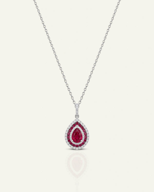 Aanika V. Ruby & Diamond Double Halo Drop Pendant