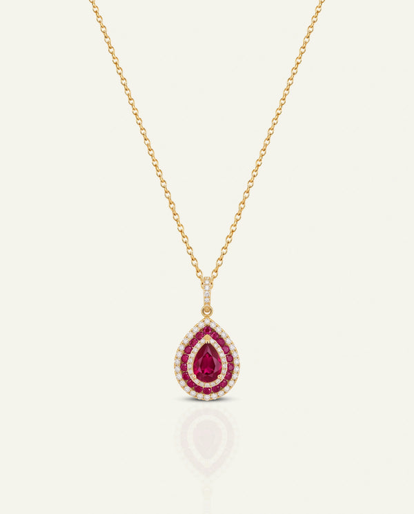 Aanika V. Ruby & Diamond Double Halo Drop Pendant