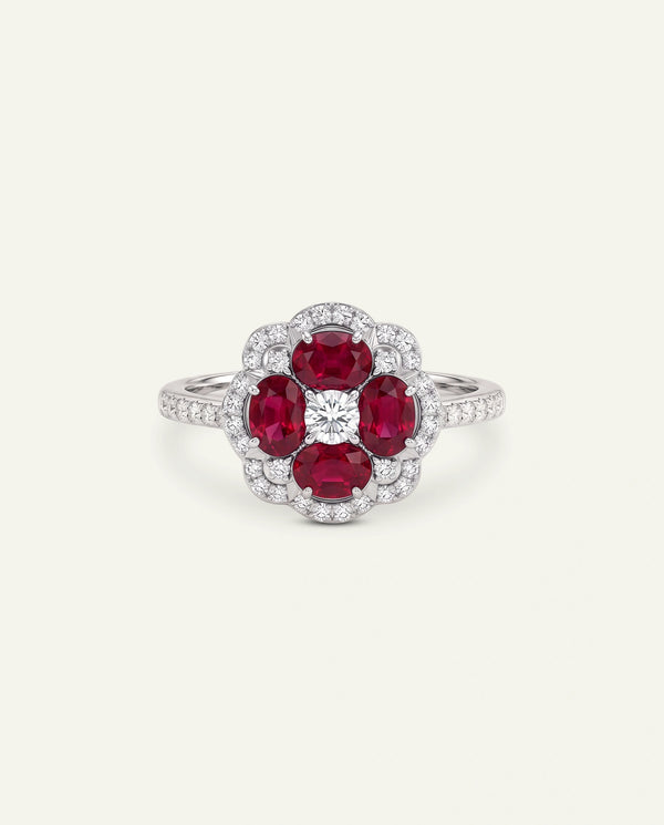 Aanika V. Ruby & Diamond Flower Halo Ring