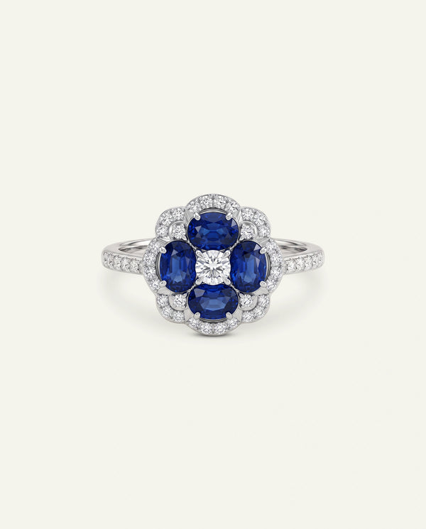 Aanika V. Sapphire & Diamond Flower Halo Ring