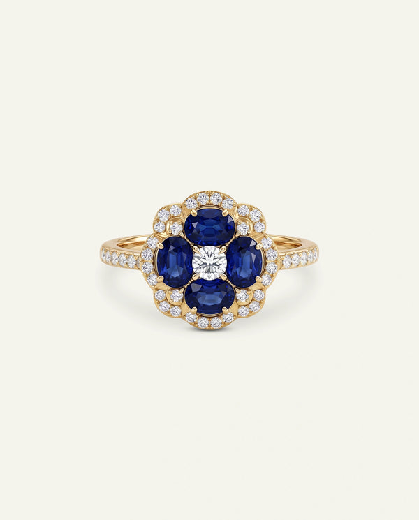 Aanika V. Sapphire & Diamond Flower Halo Ring
