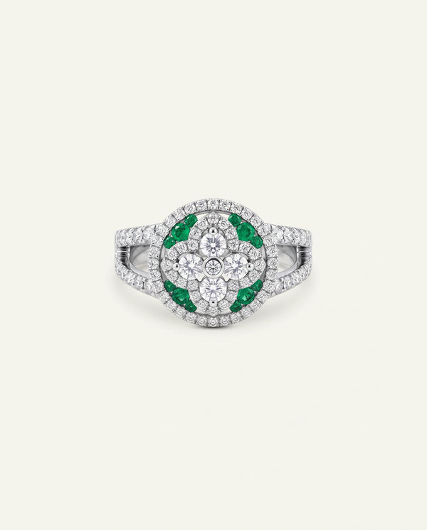 Aanika V. Emerald & Diamond Floral Halo Ring