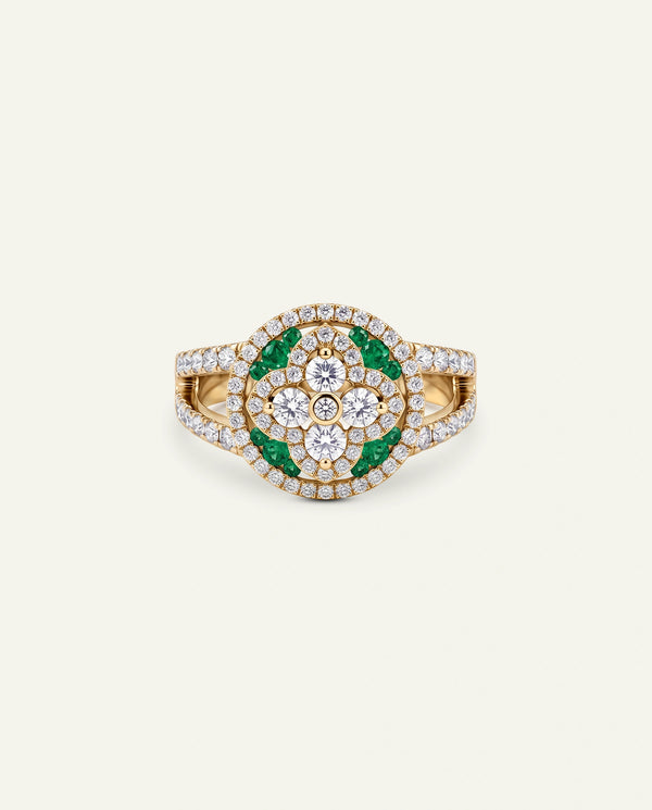 Aanika V. Emerald & Diamond Floral Halo Ring