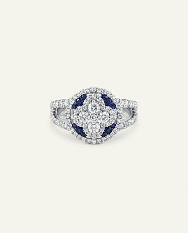 Aanika V. Sapphire & Diamond Floral Halo Ring