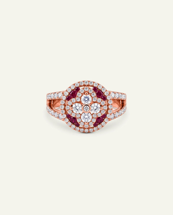 Aanika V. Ruby & Diamond Floral Halo Ring