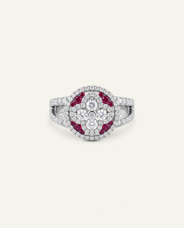 Aanika V. Ruby & Diamond Floral Halo Ring