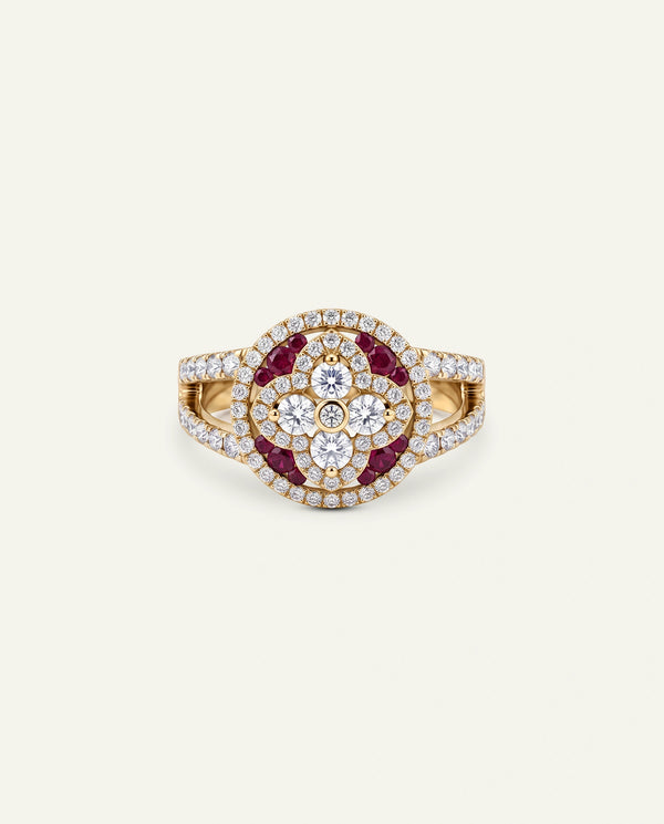 Aanika V. Ruby & Diamond Floral Halo Ring