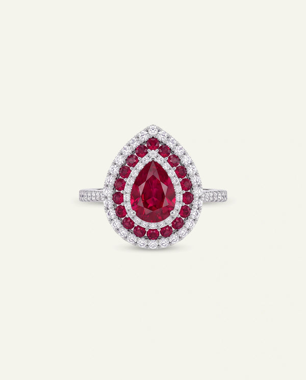 Aanika V. Ruby & Diamond Double Halo Ring