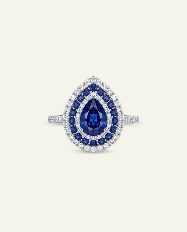 Aanika V. Sapphire & Diamond Double Halo Ring