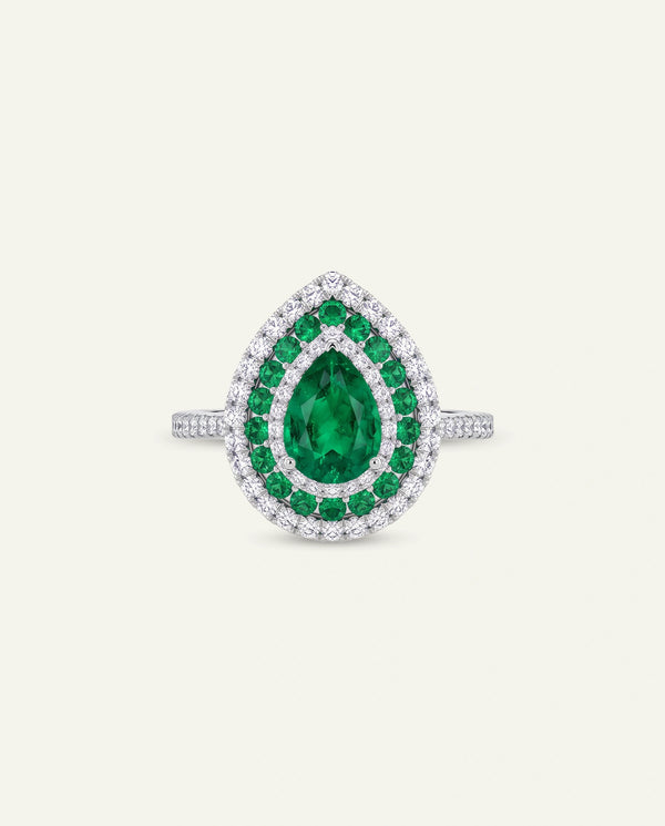 Aanika V. Emerald & Diamond Double Halo Ring