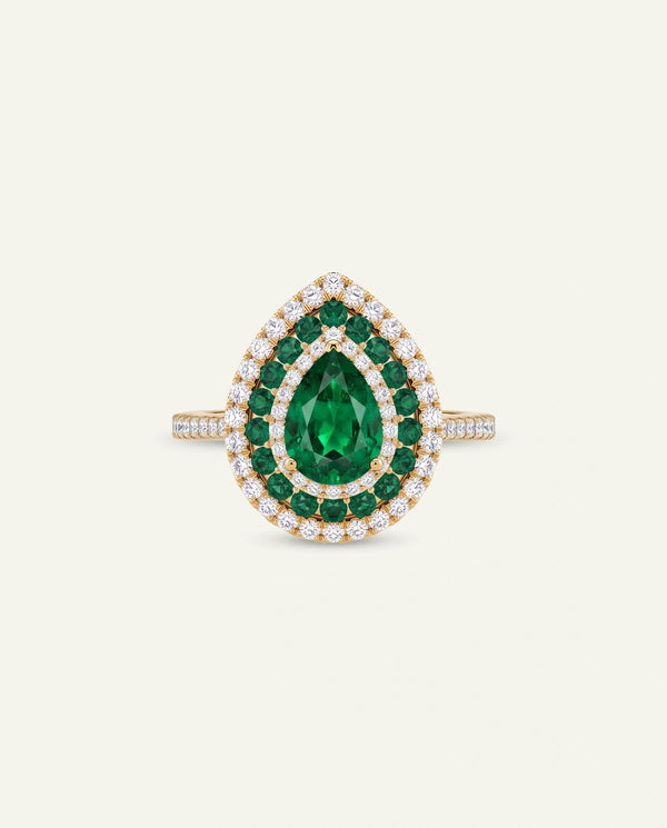 Aanika V. Emerald & Diamond Double Halo Ring
