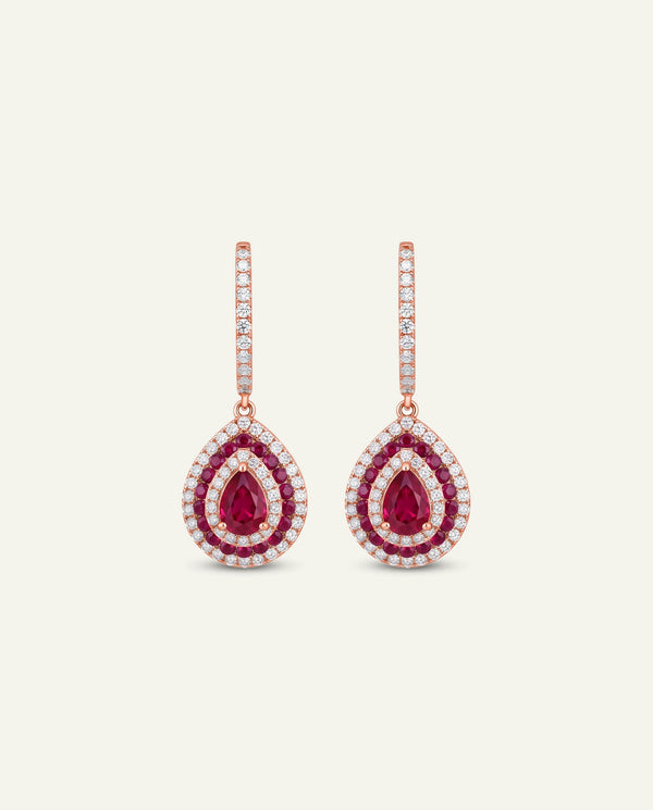 Aanika V. Ruby & Diamond Double Halo Drop Earrings