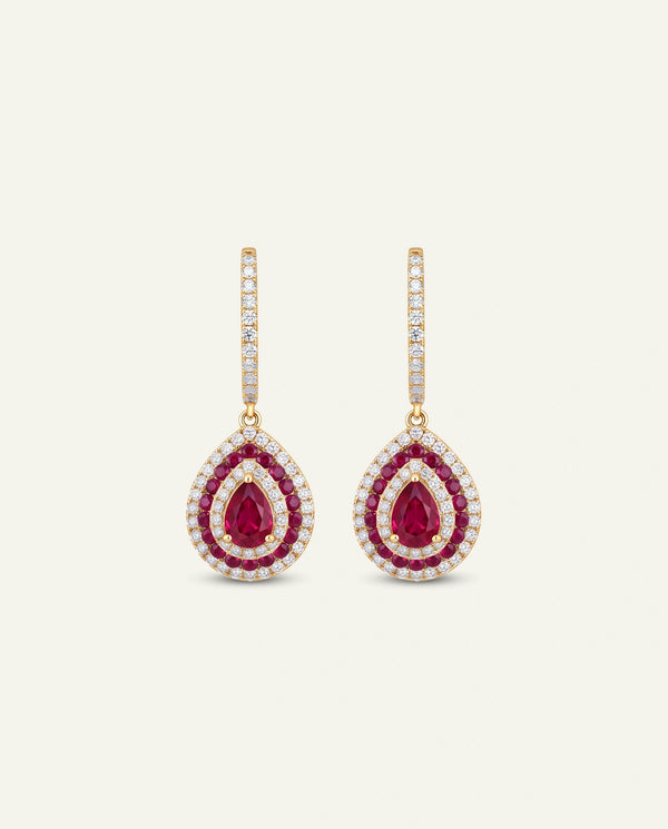 Aanika V. Ruby & Diamond Double Halo Drop Earrings