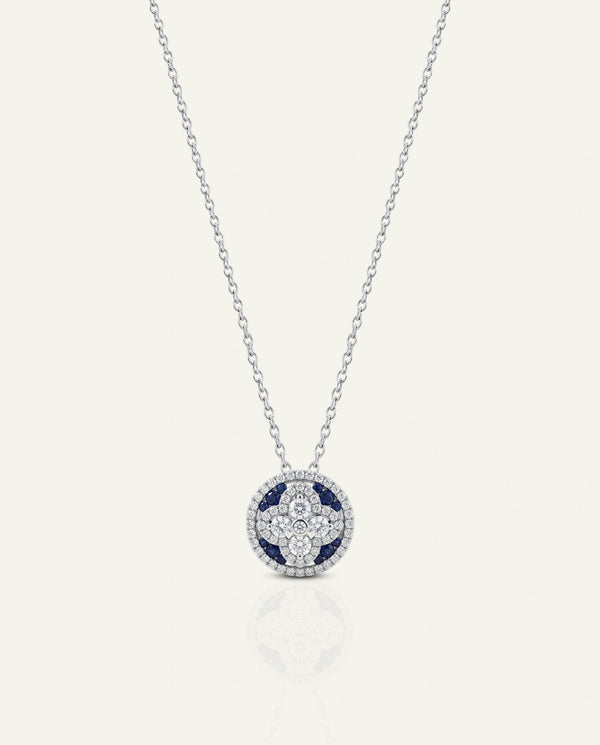 Aanika V. Sapphire & Diamond Floral Halo Pendant