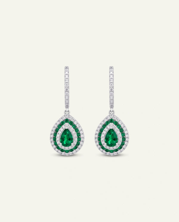 Aanika V. Emerald & Diamond Double Halo Drop Earrings
