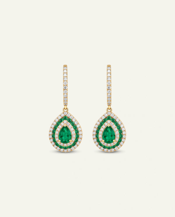 Aanika V. Emerald & Diamond Double Halo Drop Earrings