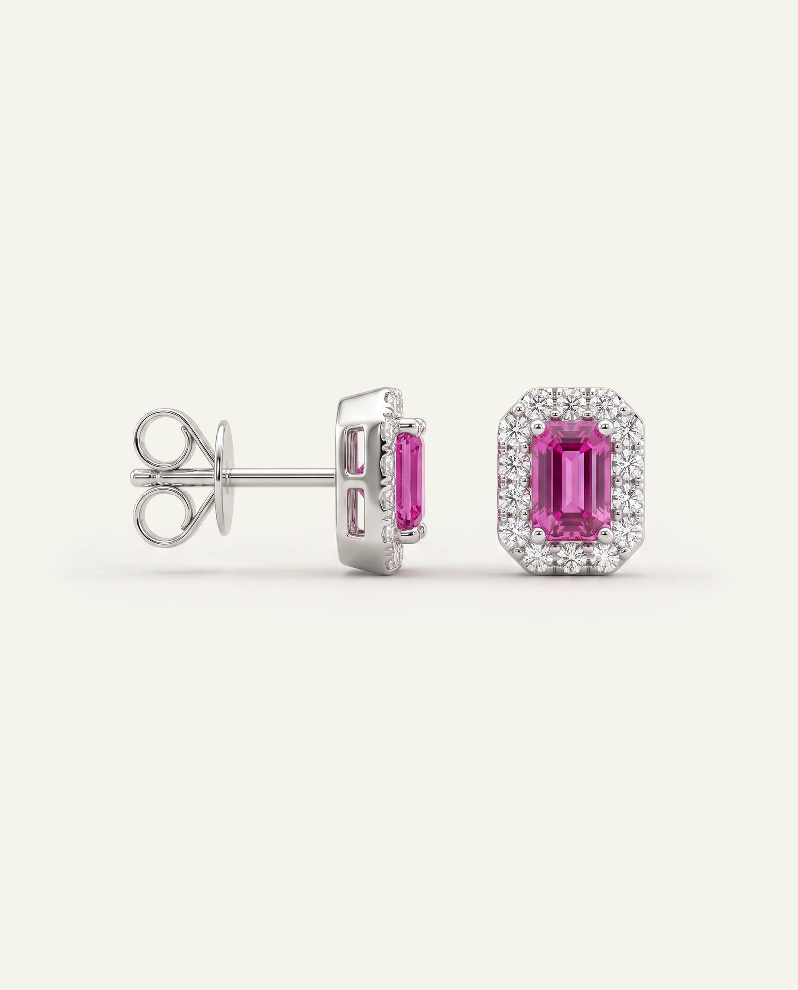 Love Spell® Lab-created Pink Sapphire & Lab-grown Diamond Halo Studs