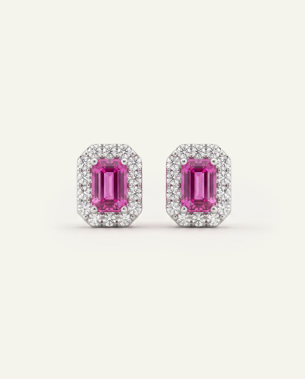 Love Spell® Lab-created Pink Sapphire & Lab-grown Diamond Halo Studs