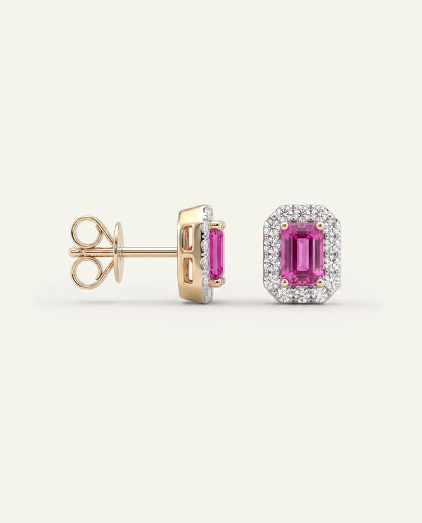 Love Spell® Lab-created Pink Sapphire & Lab-grown Diamond Halo Studs