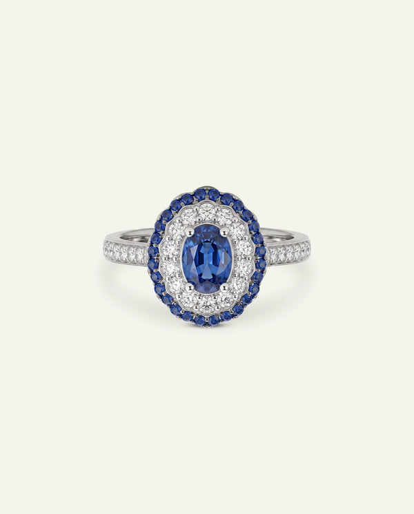 Aanika V. Sapphire & Diamond Double Halo Ring