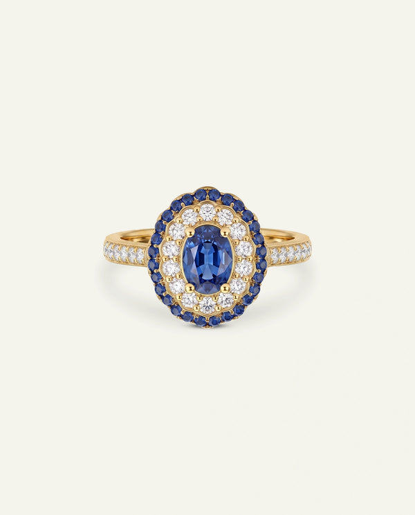 Aanika V. Sapphire & Diamond Double Halo Ring