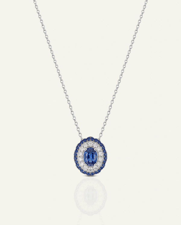 Aanika V. Sapphire & Diamond Double Halo Pendant