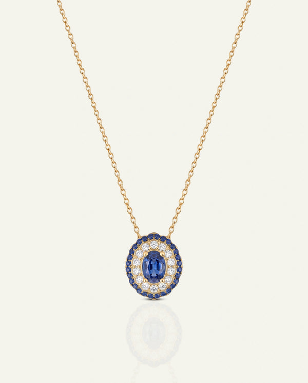 Aanika V. Sapphire & Diamond Double Halo Pendant