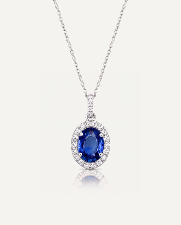 Aanika V. Oval Sapphire & Diamond Halo Pendant